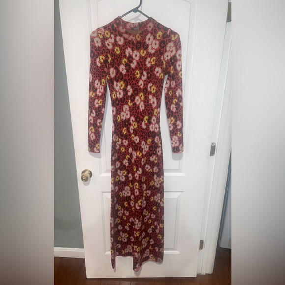 New! The Kooples Floral Knit Long Sleeve Maxi Dress Red, Yellow, Black 🌻 Small - Picture 8 of 13